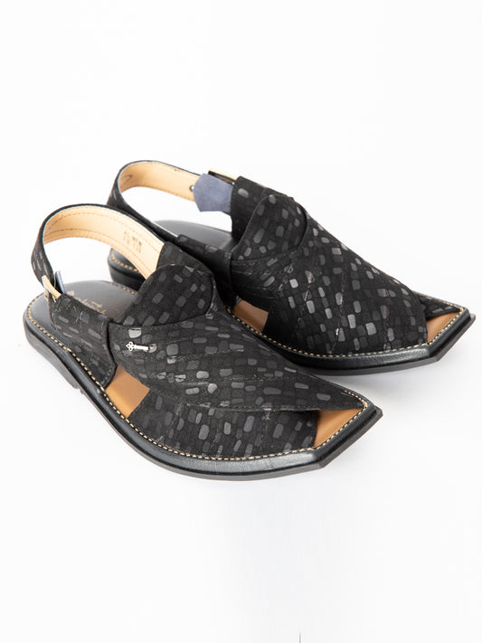 Black Peshawari Chappal - AL-MFW-FB-139
