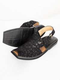 Black Peshawari Chappal - AL-MFW-FB-139