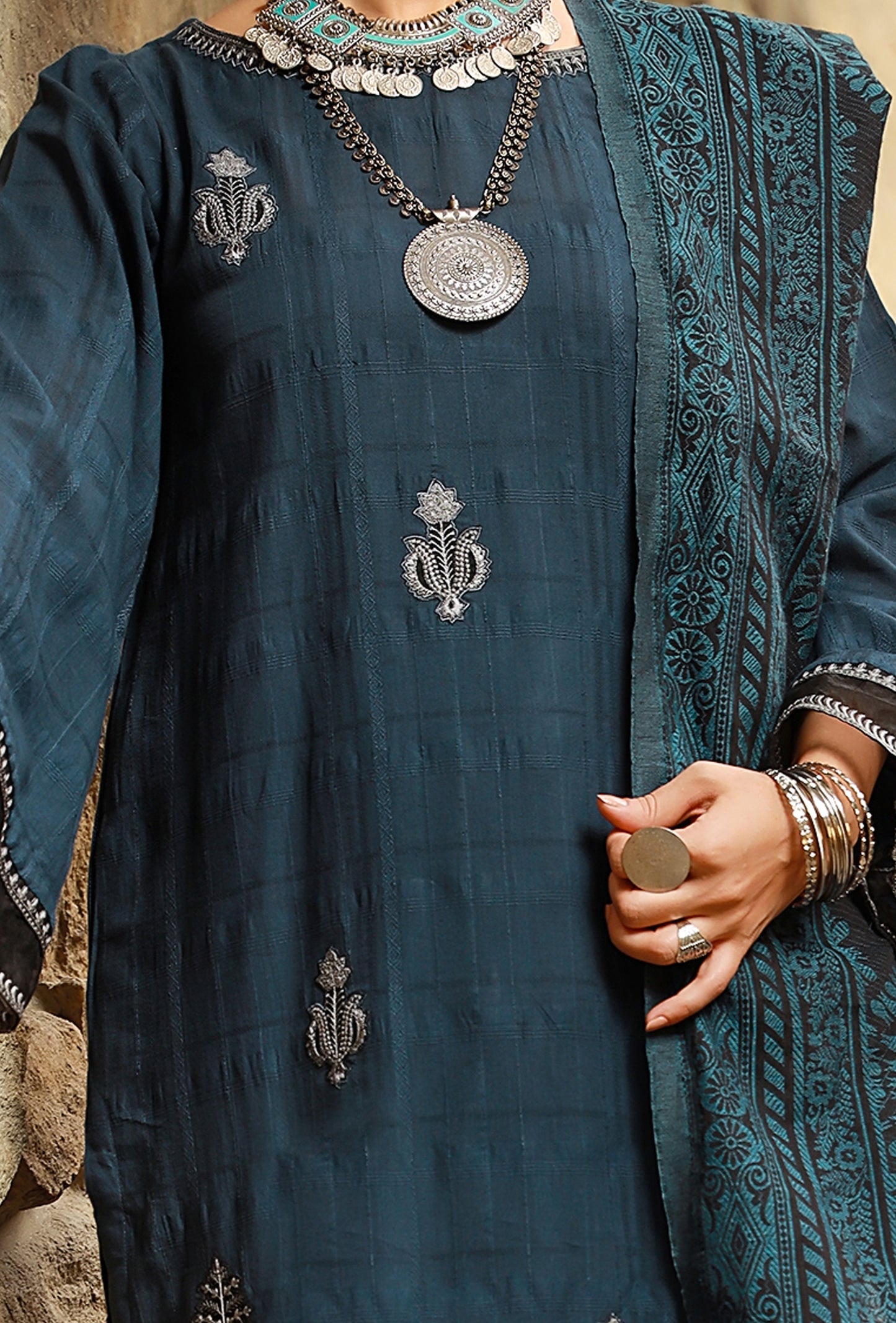 Charcoal Jacquard 3Pc Unstitched - ALP-3PS-1411