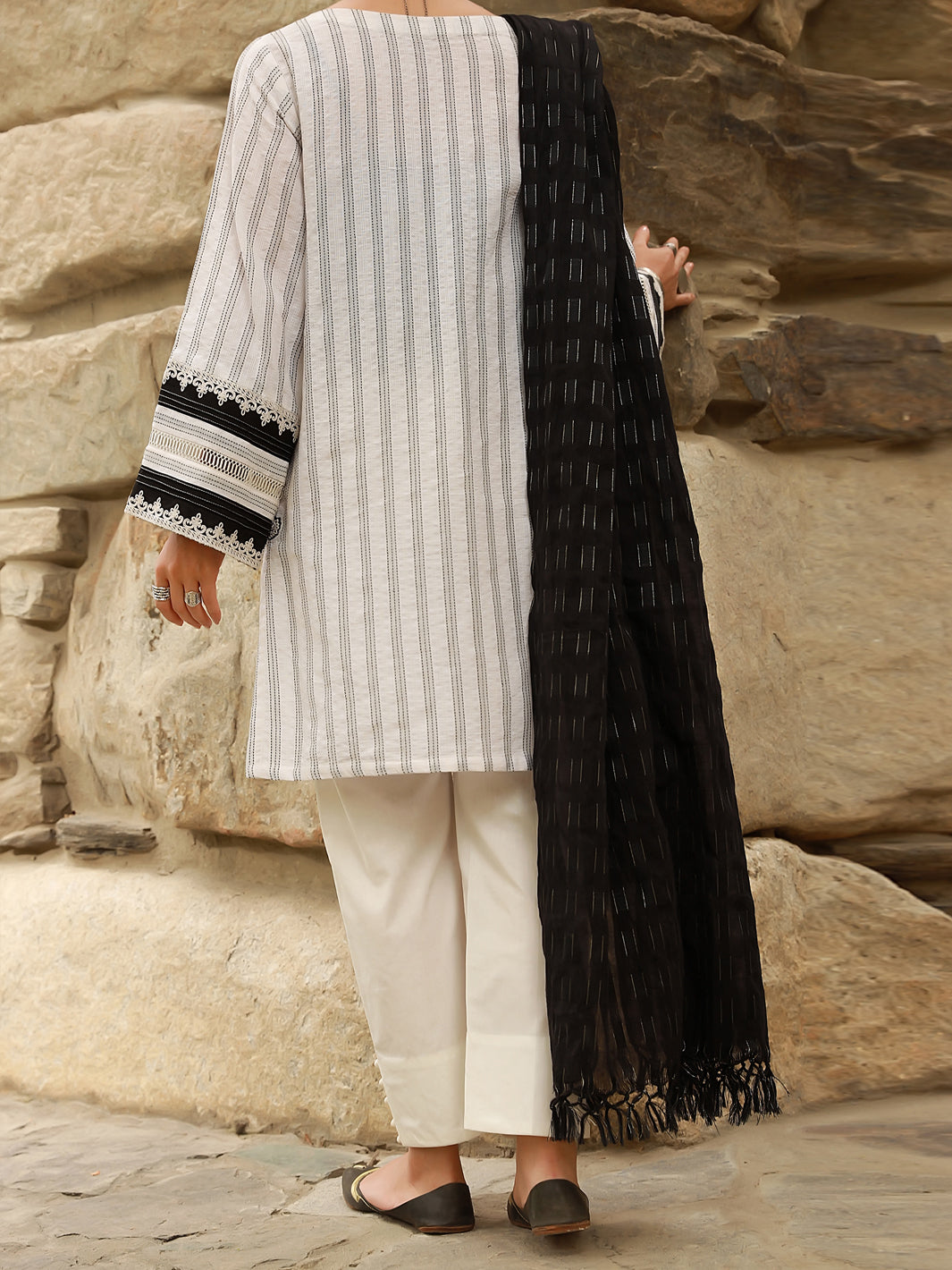 White Jacquard 3Pc Unstitched - ALP-3PS-1413