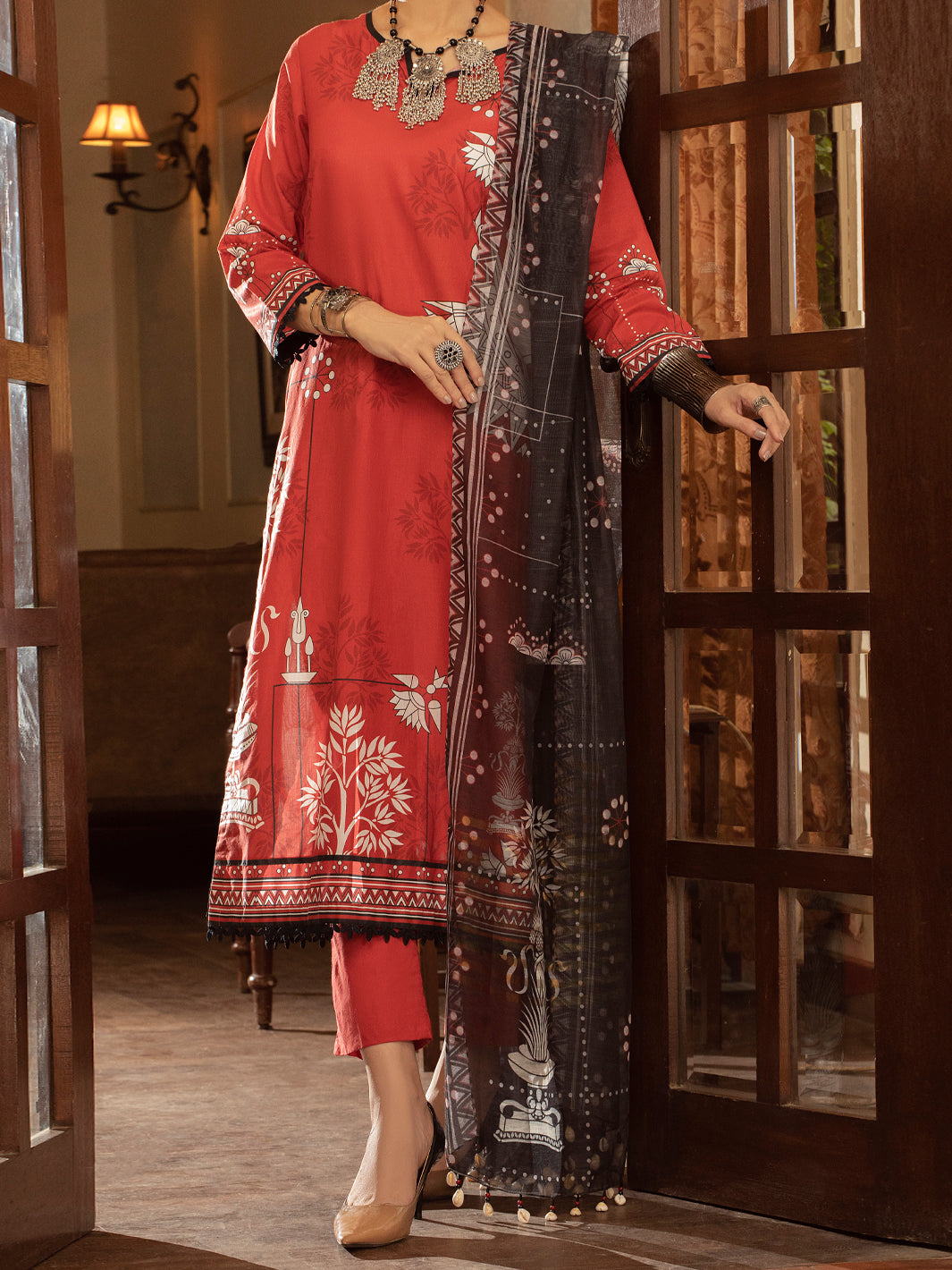 Red Cambric 3 Piece Stitched - ALP-3PS-1426