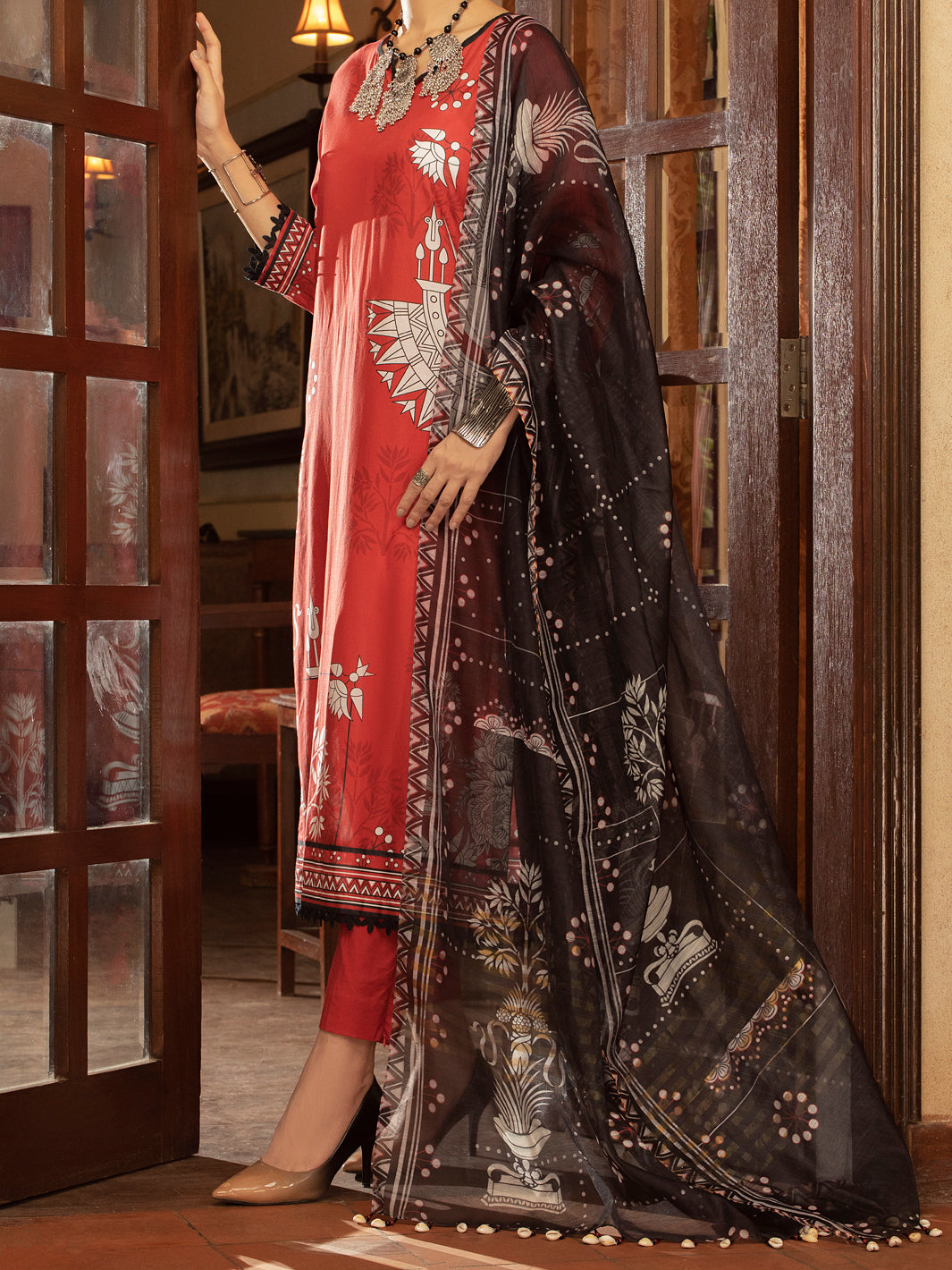 Red Cambric 3 Piece Stitched - ALP-3PS-1426