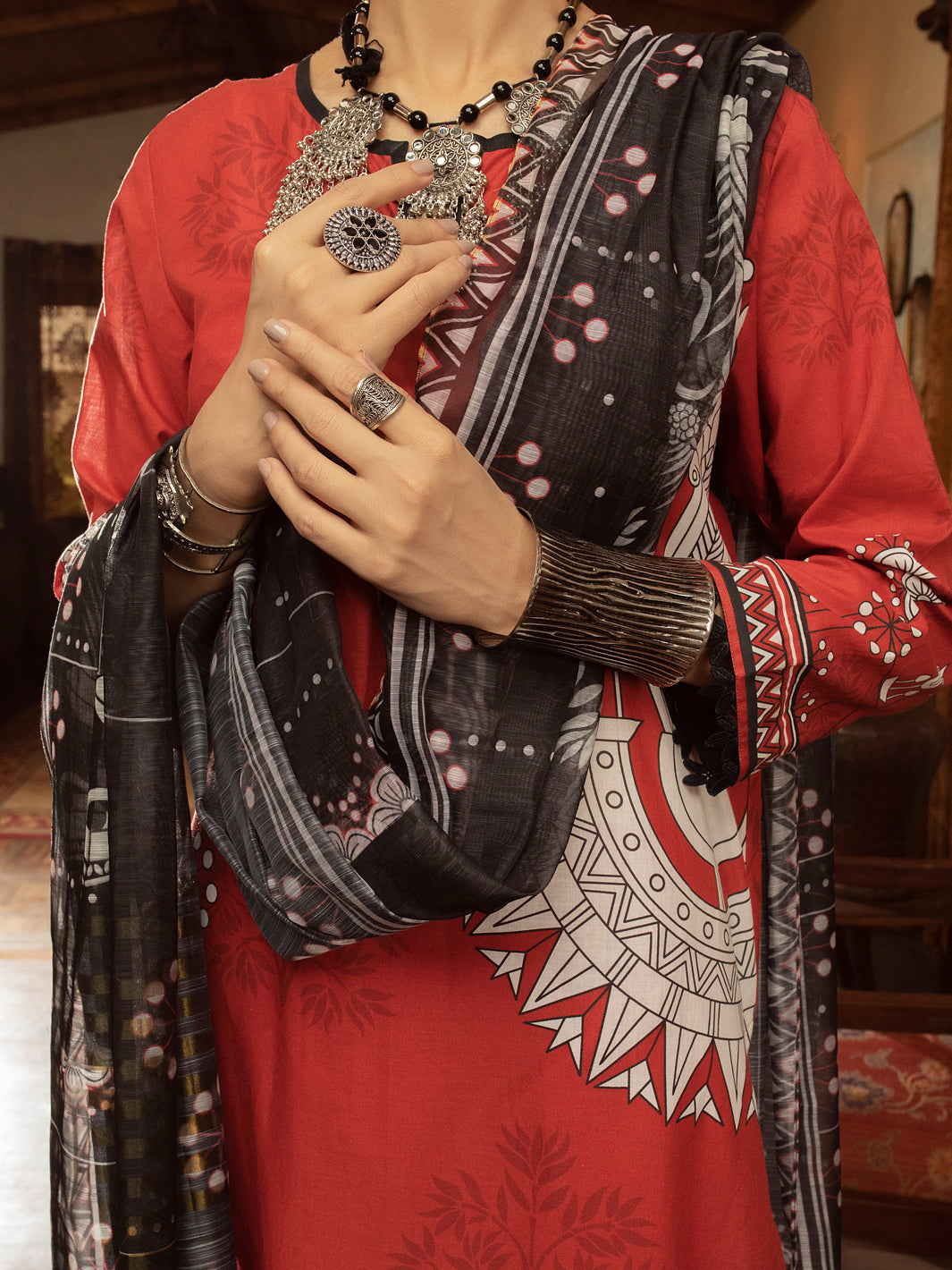 Red Cambric 3 Piece Stitched - ALP-3PS-1426