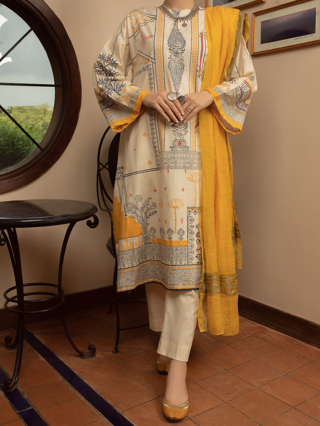 Beige Cambric 3 Piece Stitched - ALP-3PS-1431