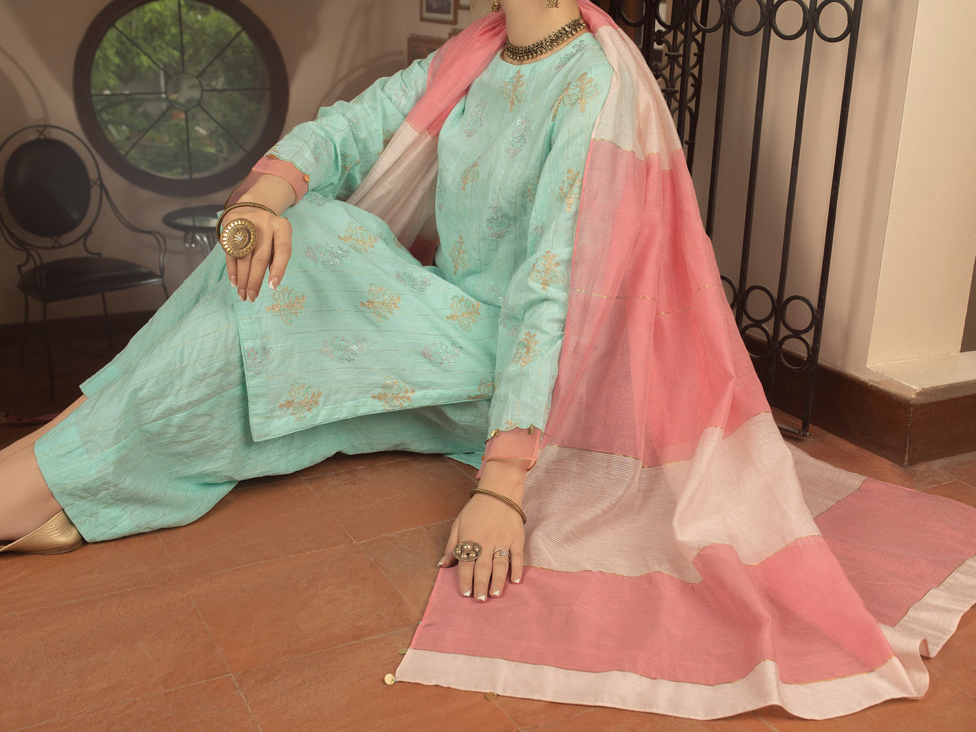 Ice Blue Jacquard 3 Piece Stitched - ALP-3PS-1433