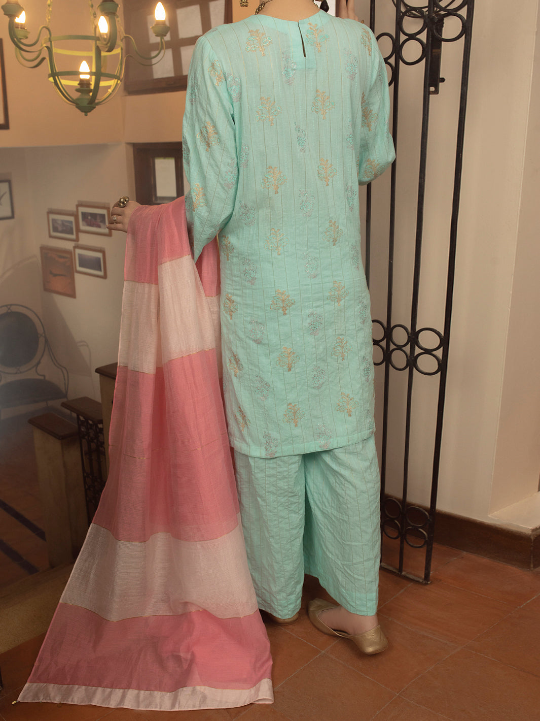 Ice Blue Jacquard 3 Piece Stitched - ALP-3PS-1433
