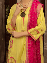 Lime Green Jacquard 3Pc Stitched - ALP-3PS-1434