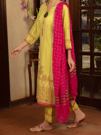 Lime Green Jacquard 3Pc Stitched - ALP-3PS-1434