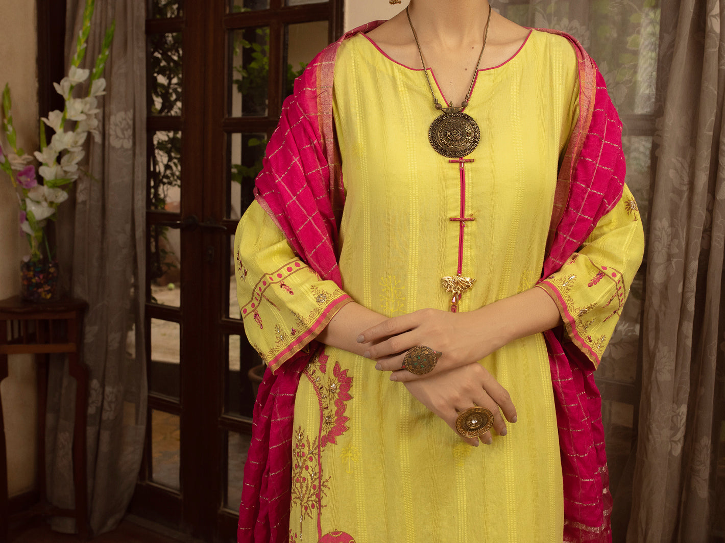 Lime Green Jacquard 3Pc Stitched - ALP-3PS-1434