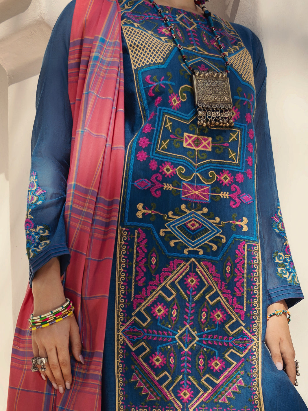 Blue Cotton Yarn-Dyed 3 Piece Unstitched - ALP-3PS-1440