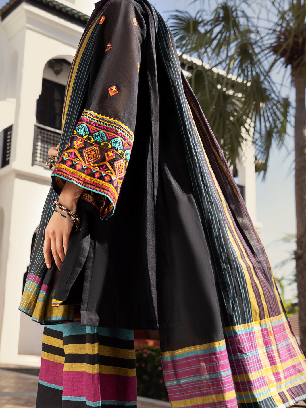 Black Cotton Yarn-Dyed 3 Piece Unstitched - ALP-3PS-1443