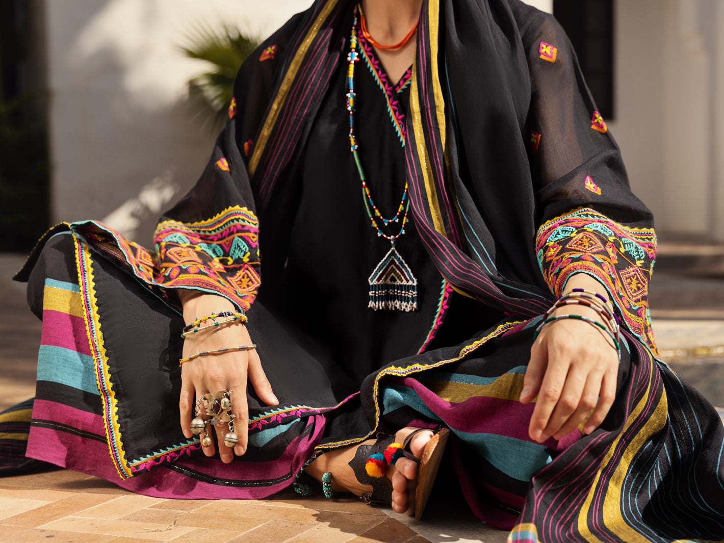 Black Cotton Yarn-Dyed 3 Piece Unstitched - ALP-3PS-1443