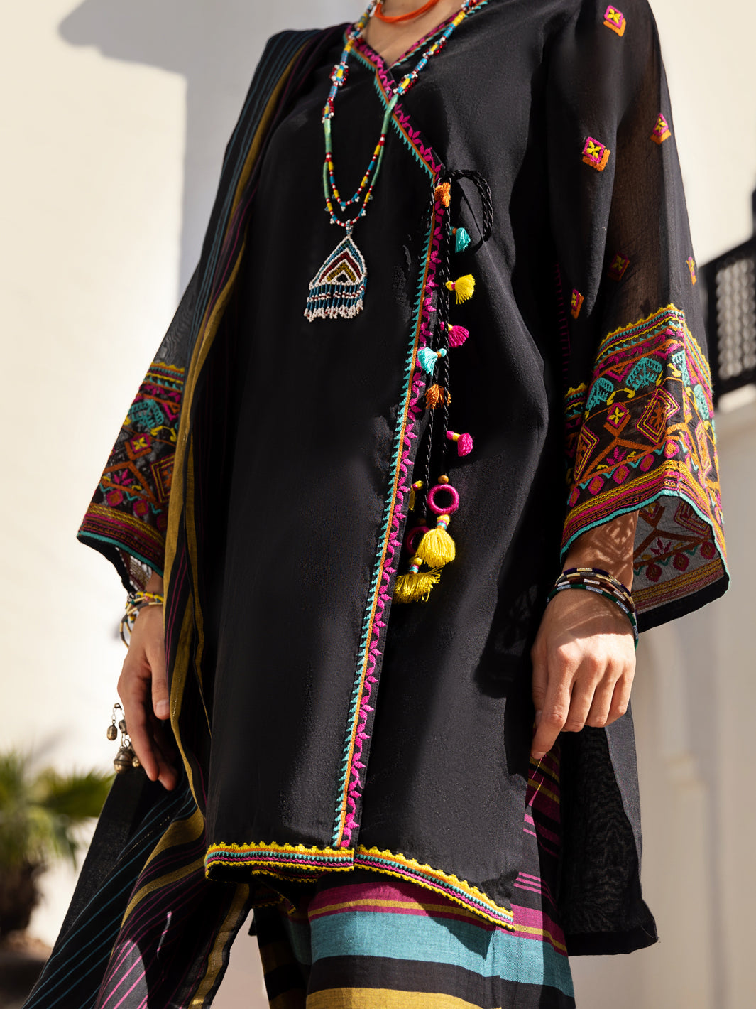 Black Cotton Yarn-Dyed 3 Piece Unstitched - ALP-3PS-1443