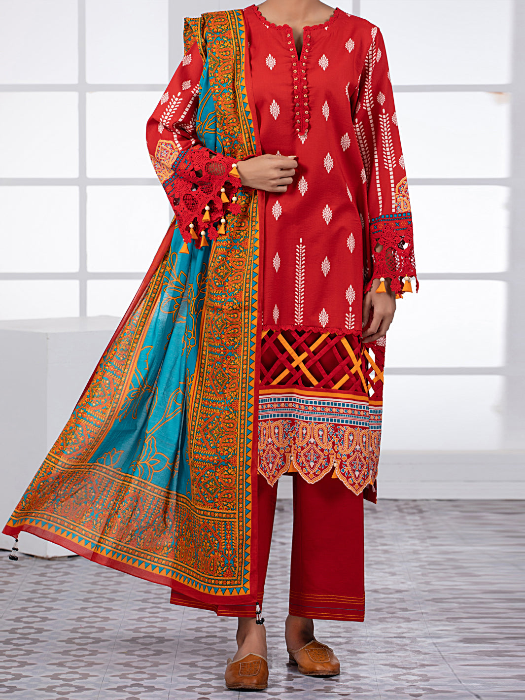 Red Lawn 2 Piece Unstitched - ALP-2PS-1449A