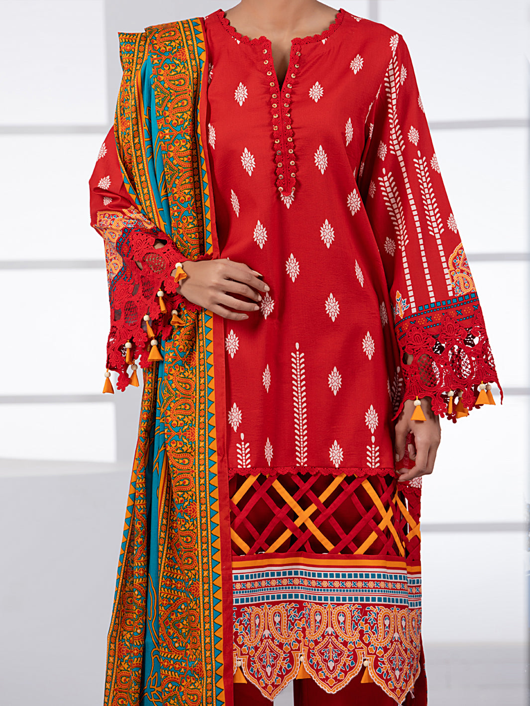 Red Lawn 2 Piece Unstitched - ALP-2PS-1449A