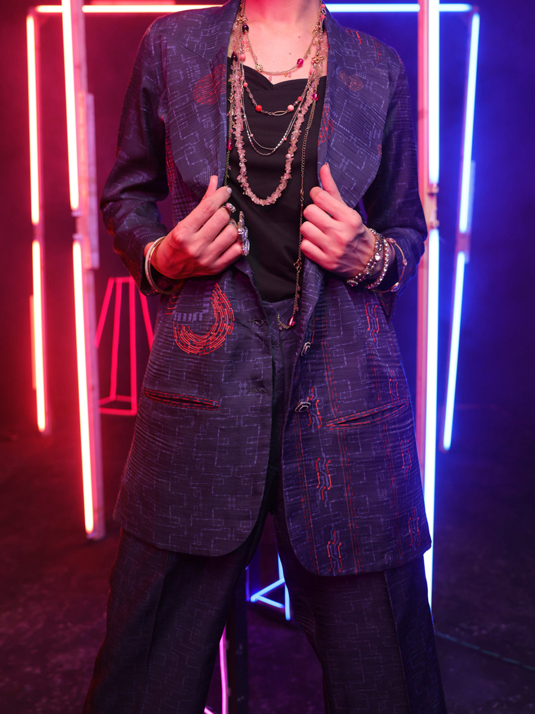 Navy Blue Satin 2Pc Stitched - ALP-2PS-LKS-1455