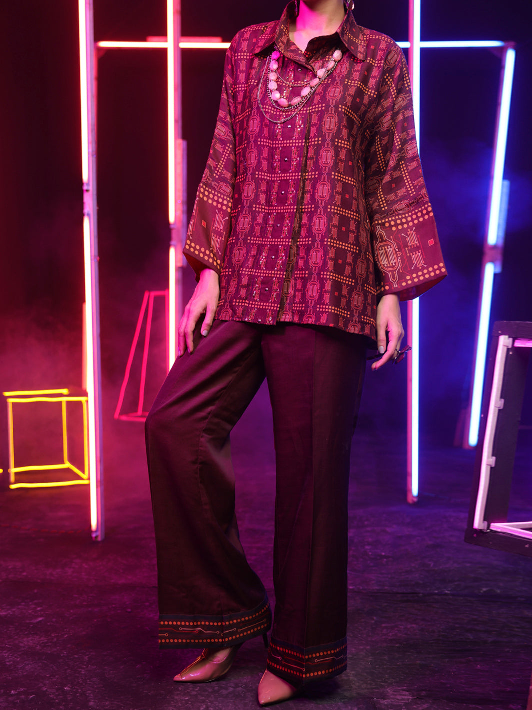 Maroon Satin 2 Piece Stitched - ALP-2PS-LKS-1457