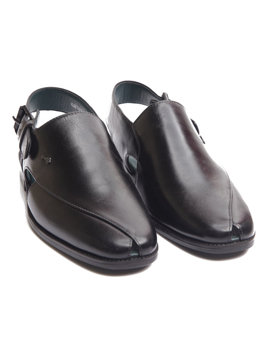 Black Leather Peshawari Chappal - AL-MFW-HC-147