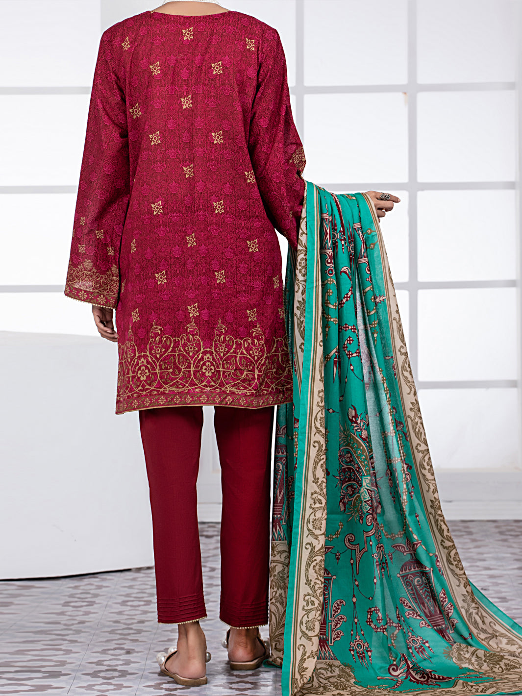 Red Lawn 3Pc Unstitched - ALP-3PS-1482