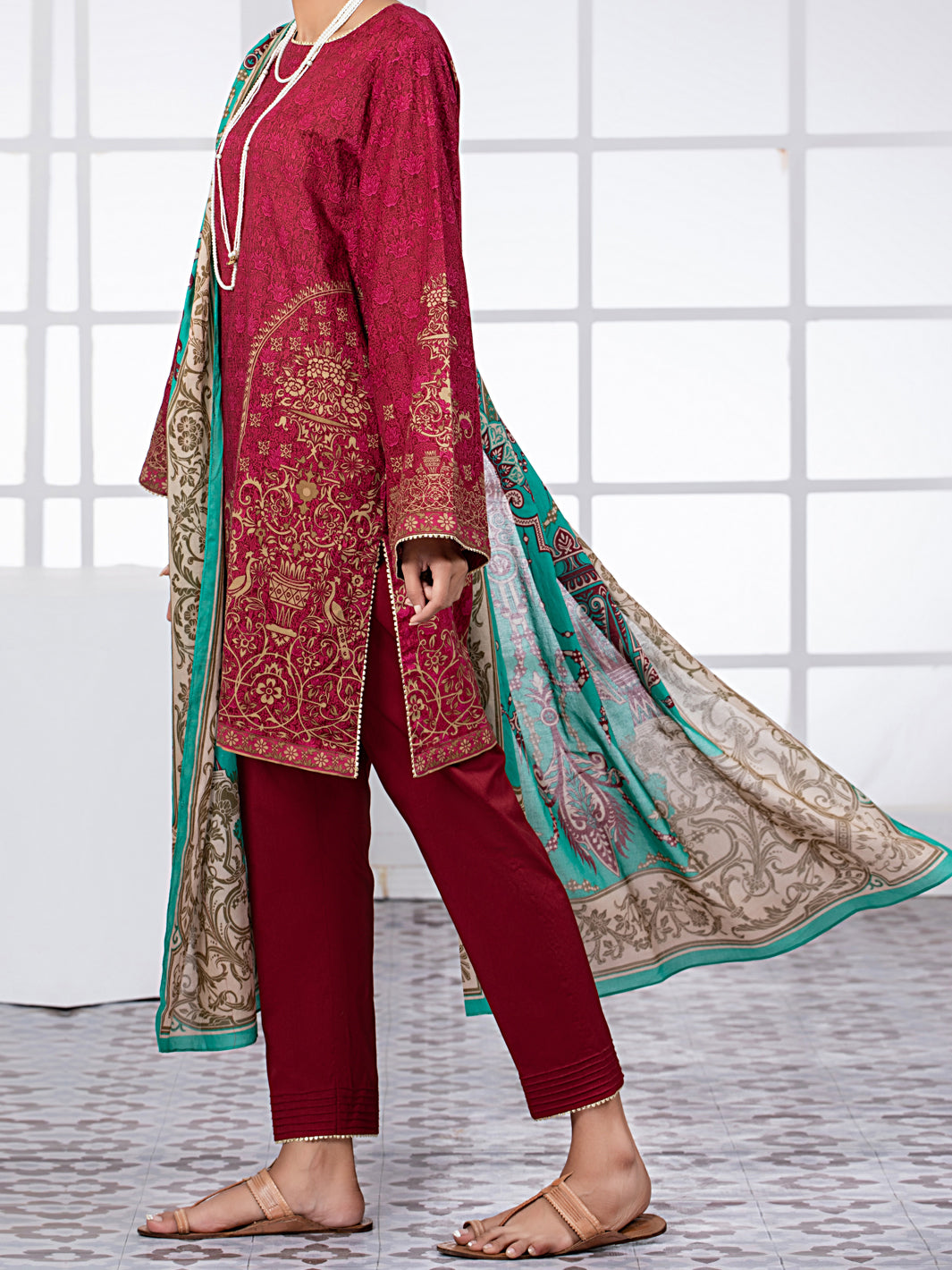 Red Lawn 3Pc Unstitched - ALP-3PS-1482