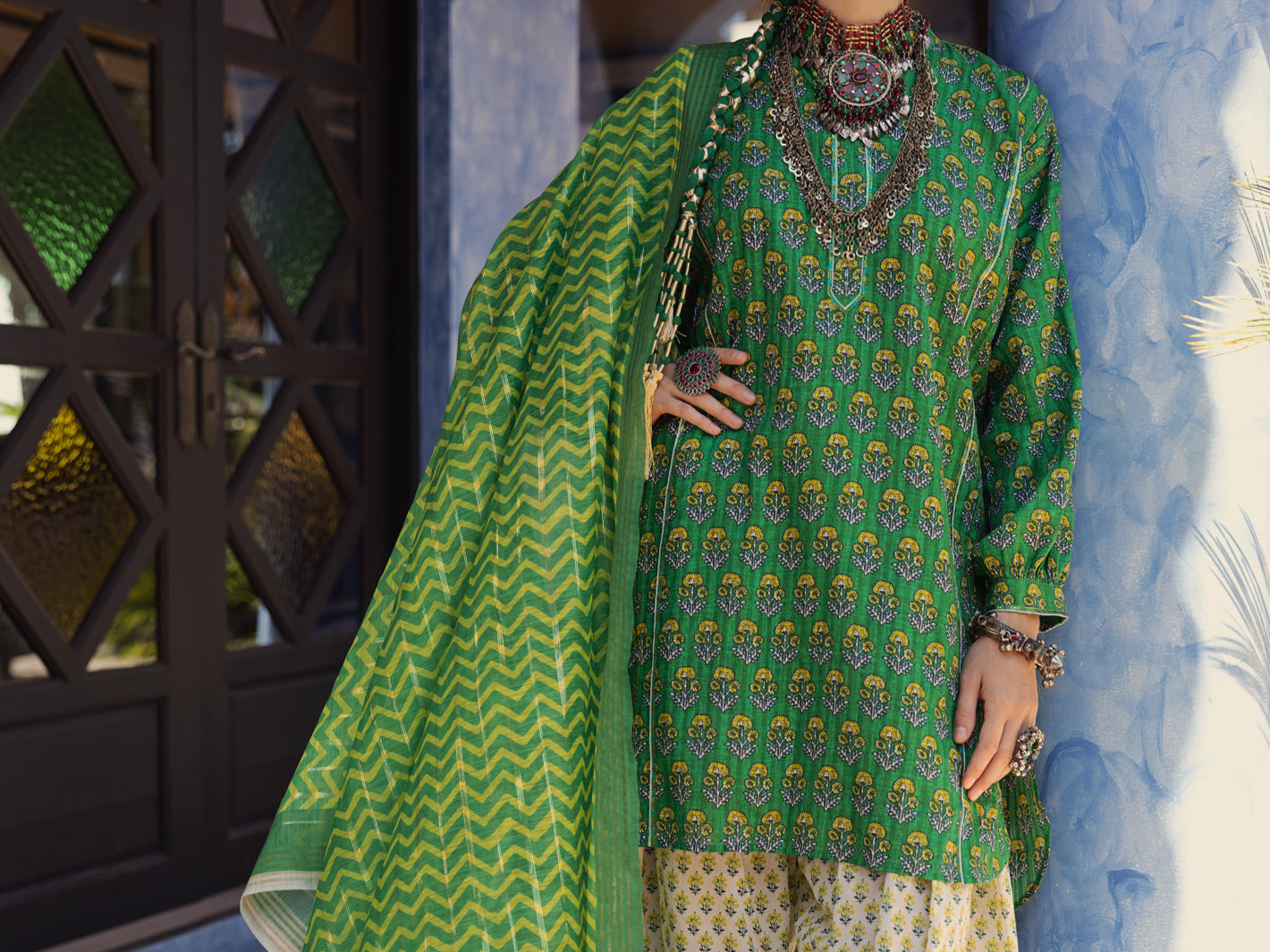 Green Dobby Jacquard 3 Piece Stitched - ALP-3PS-1502