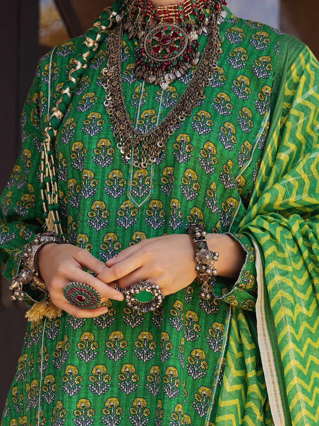 Green Dobby Jacquard 3 Piece Stitched - ALP-3PS-1502