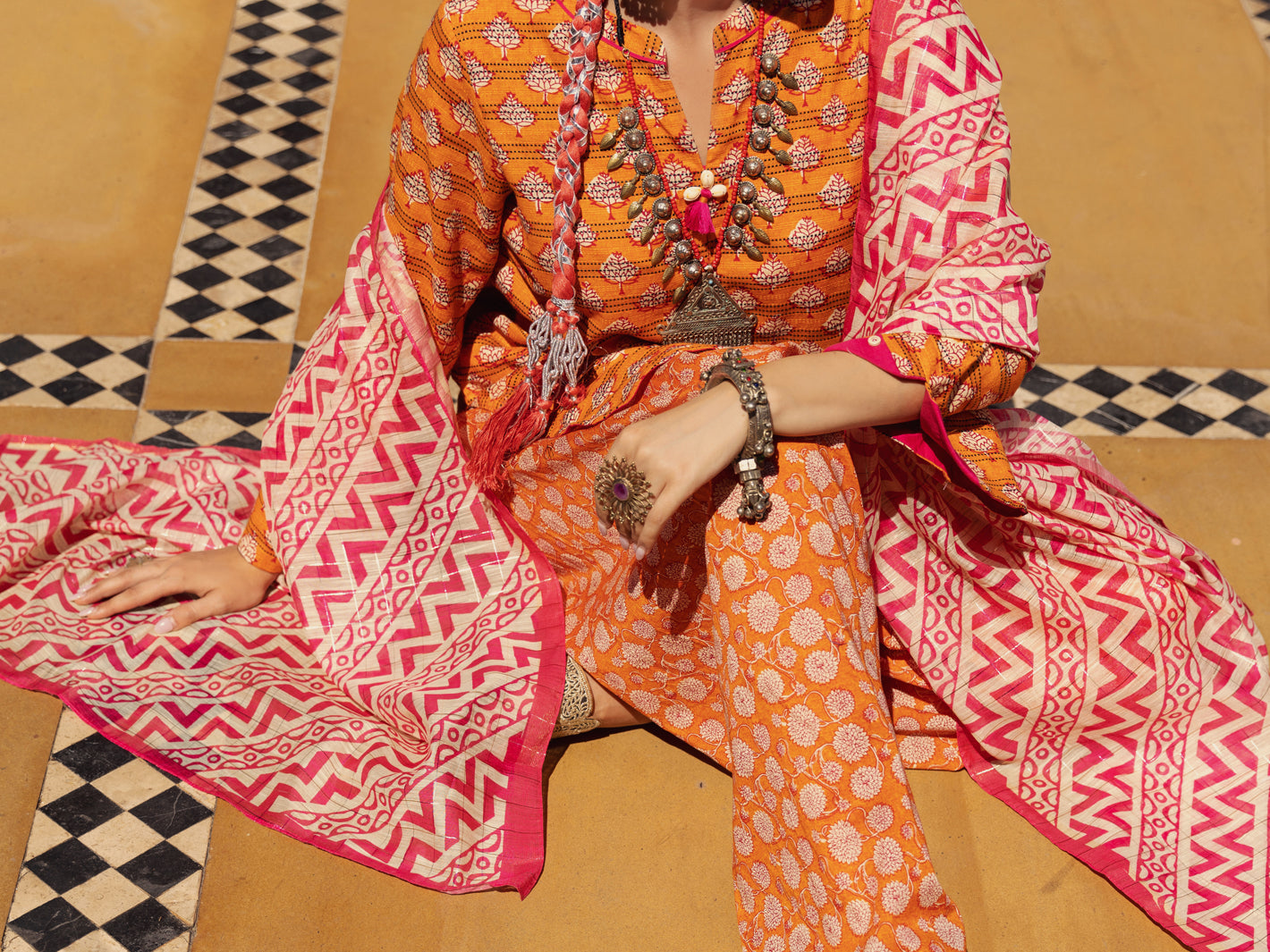 Orange Dobby 3 Piece Unstitched - ALP-3PS-1504