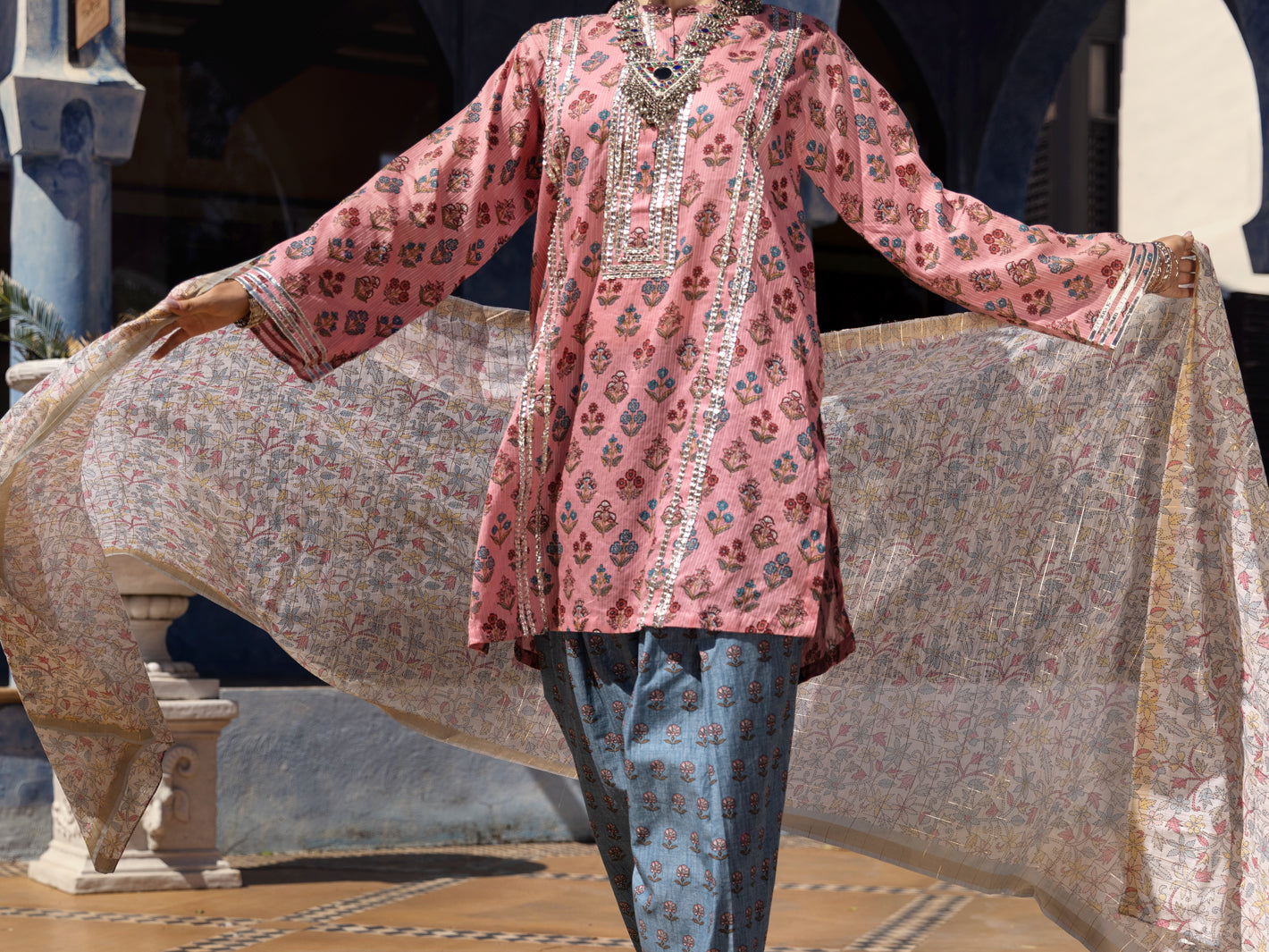 Peach Lino Kara 3 Piece Stitched - ALP-3PS-1505