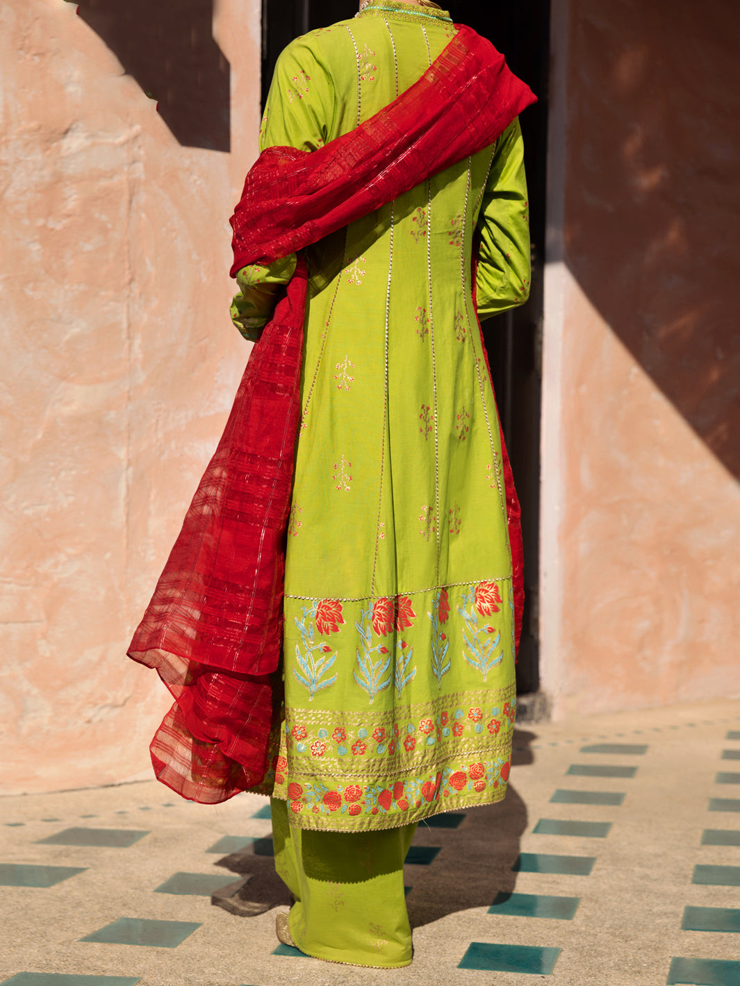 Lime Green Dobby Jacquard 3 Piece Stitched - ALP-3PS-1525