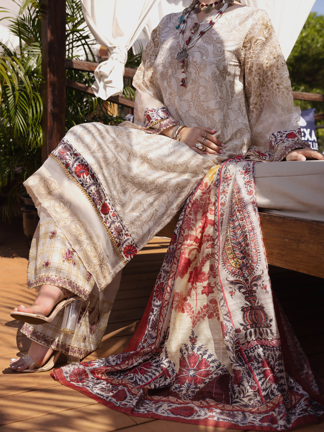 Off White Chanderi 3 Piece Stitched - ALP-3PS-1526