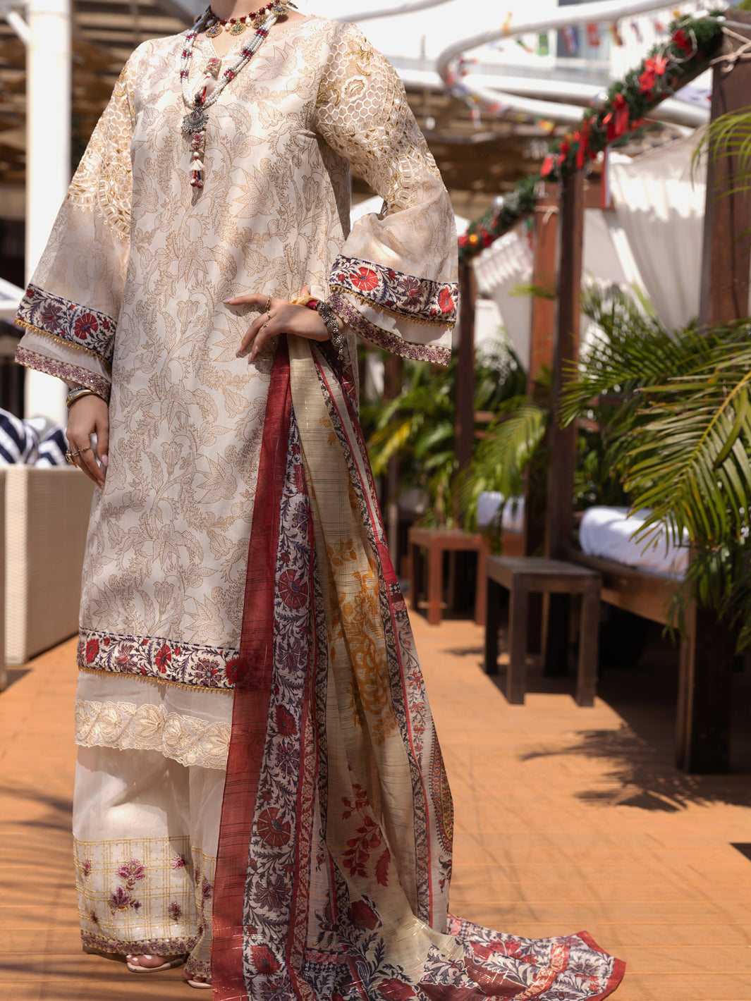 Off White Chanderi 3 Piece Stitched - ALP-3PS-1526