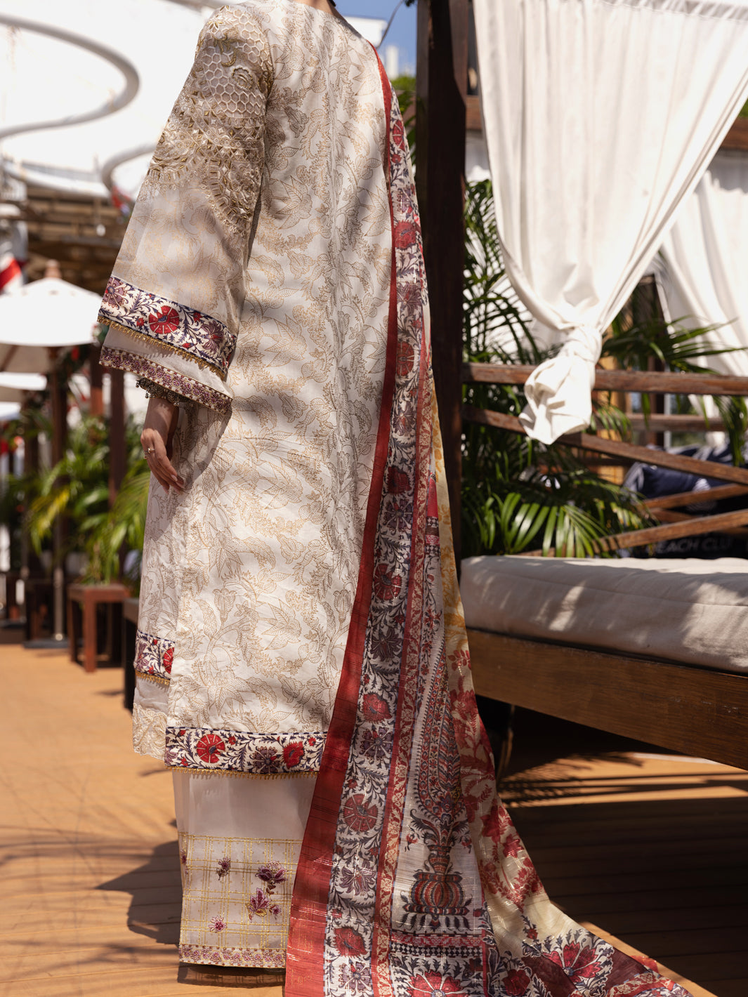 Off White Chanderi 3 Piece Stitched - ALP-3PS-1526