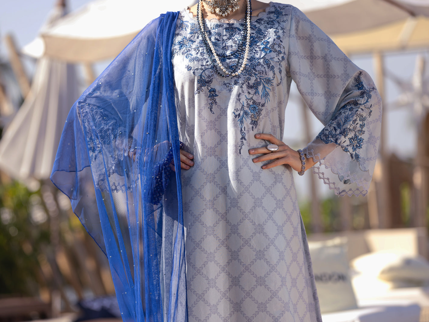 Light Grey Chanderi 3 Piece Stitched - ALP-3PS-1528