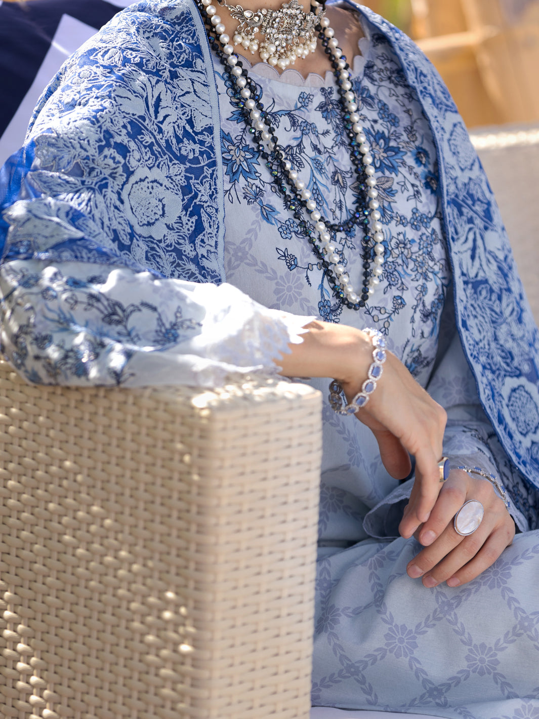 Light Grey Silk Chanderi 3 Piece Unstitched - ALP-3PS-1528
