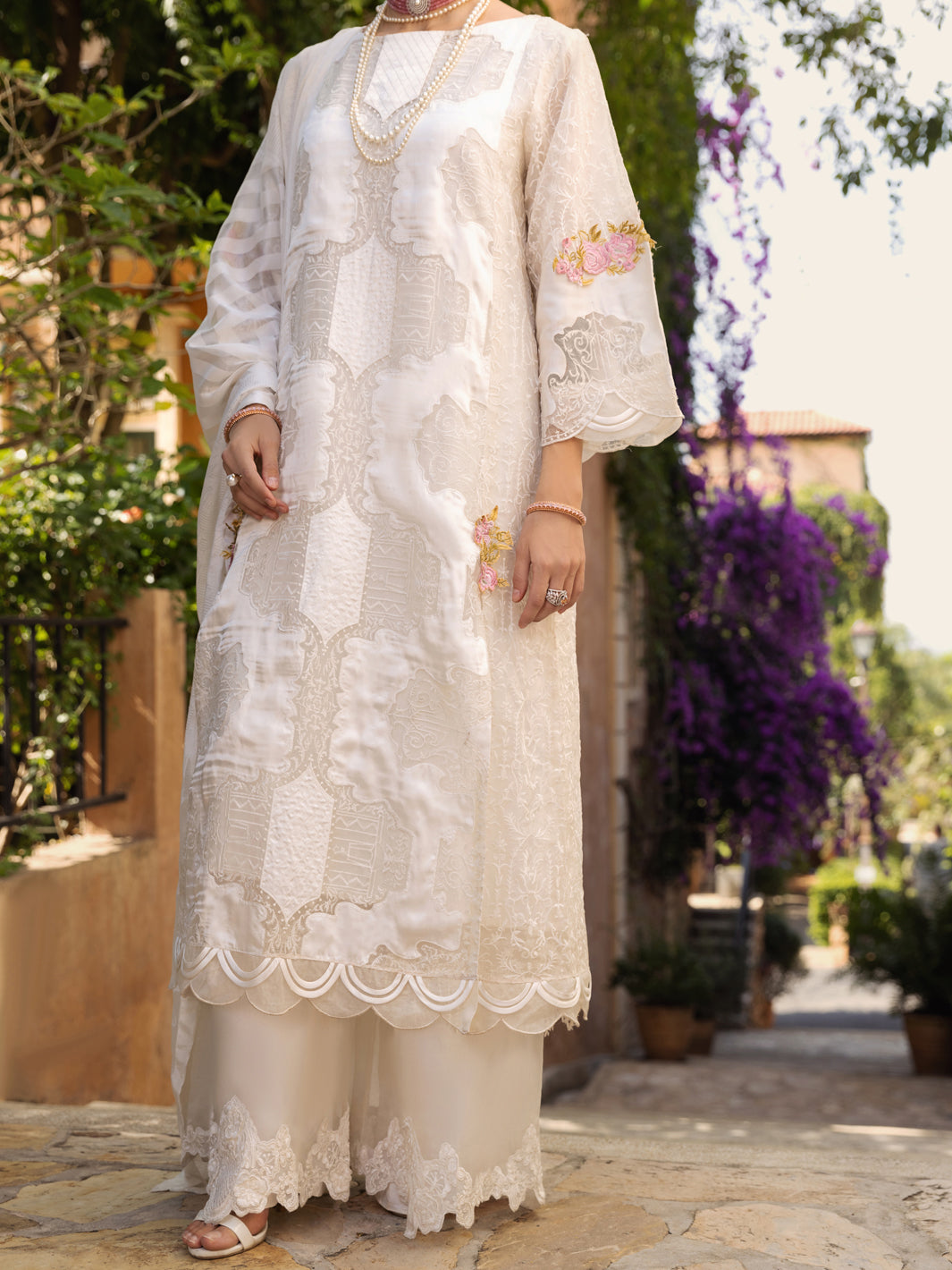 White Impure Organza Burnout 3 Piece Stitched - ALP-3PS-1535