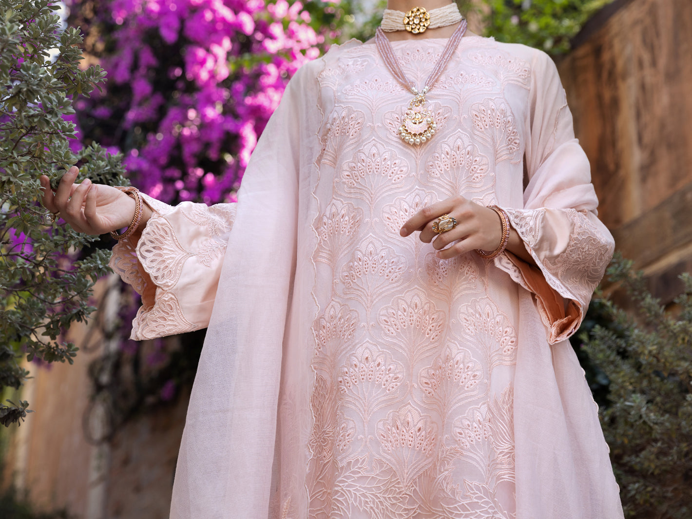 Peach Poly Khaddi Net 3 Piece Stitched - ALP-3PS-1536
