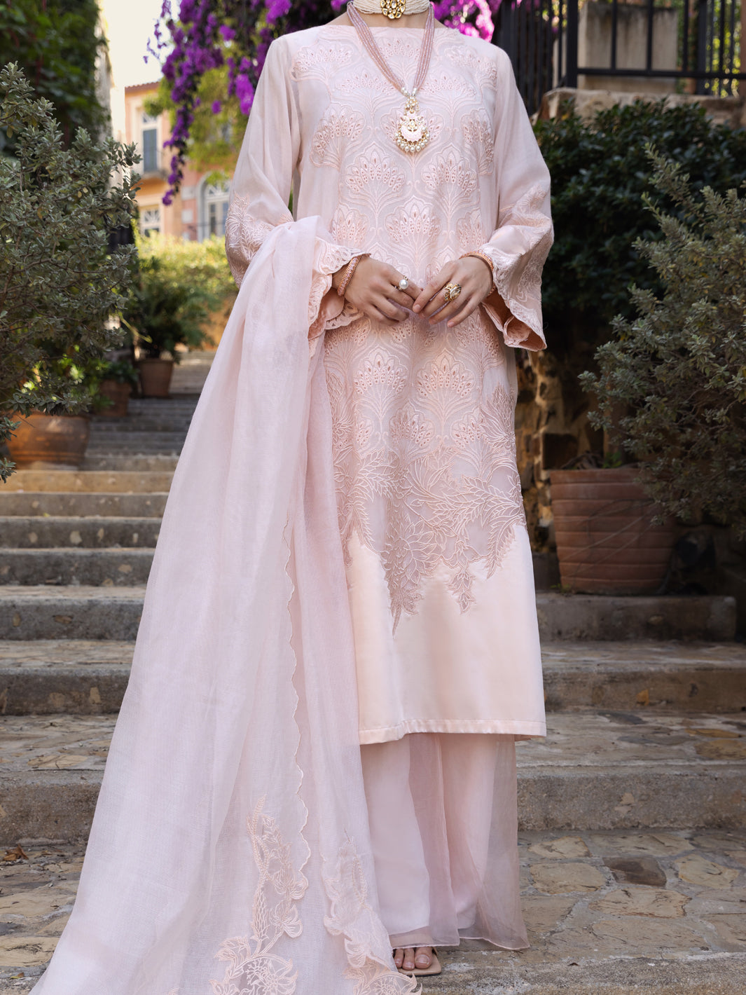 Peach Poly Khaddi Net 3 Piece Stitched - ALP-3PS-1536