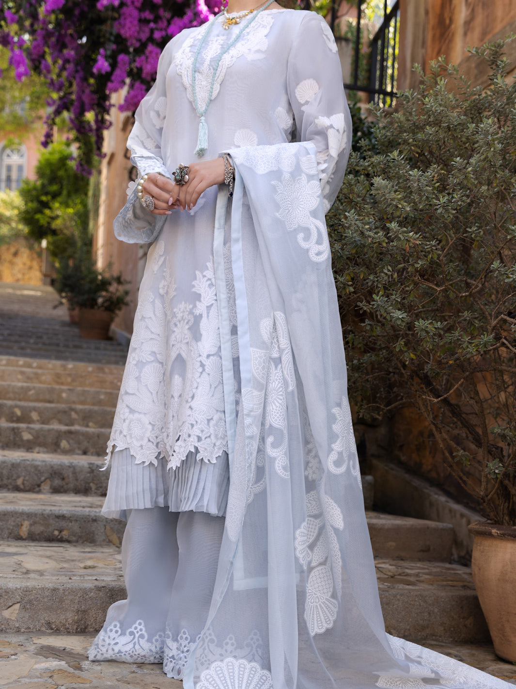 Ice Blue Organza Burnout 3 Piece Unstitched - ALP-3PS-1537