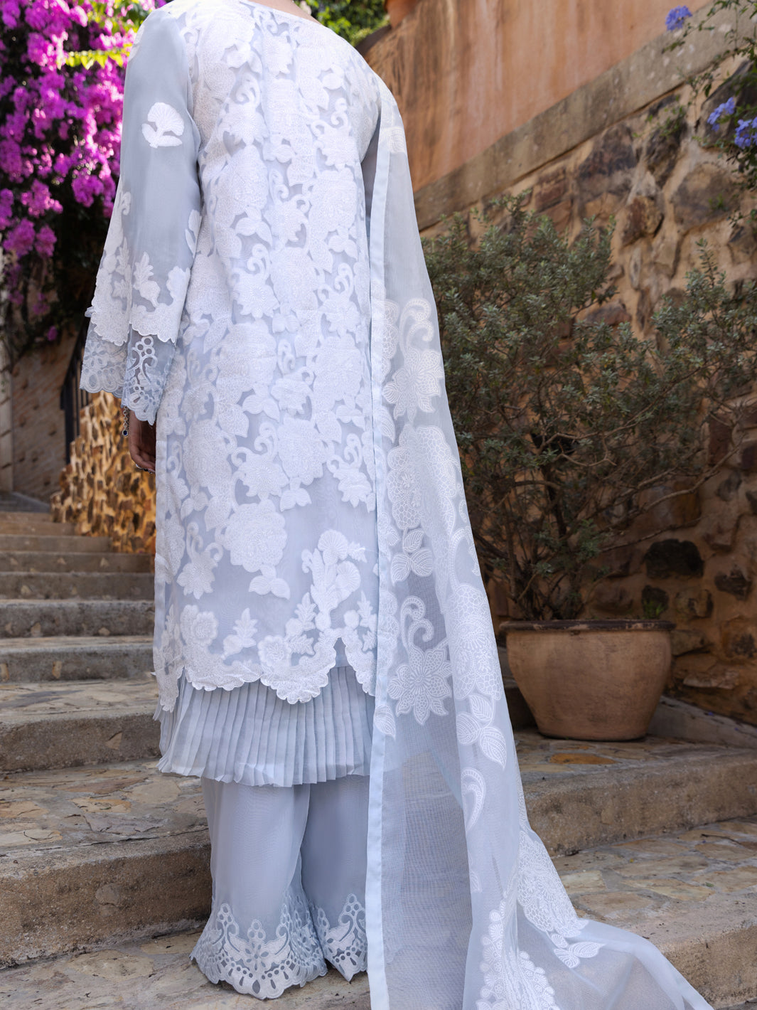 Ice Blue Organza Burnout 3 Piece Unstitched - ALP-3PS-1537