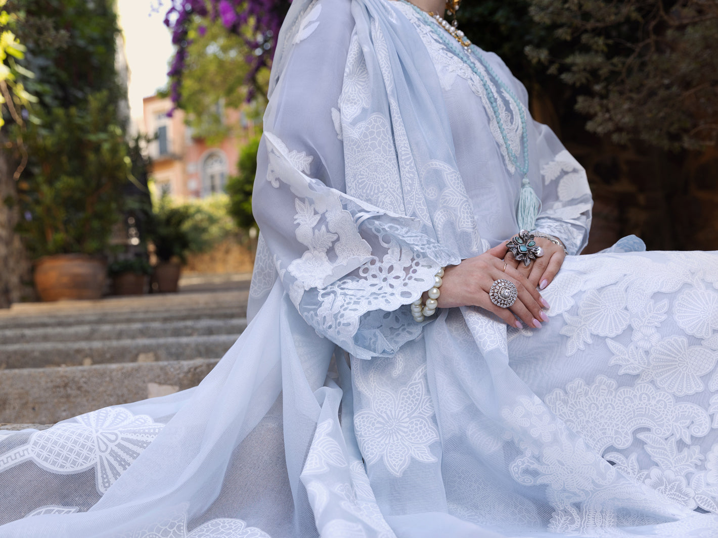 Ice Blue Organza Burnout 3 Piece Unstitched - ALP-3PS-1537