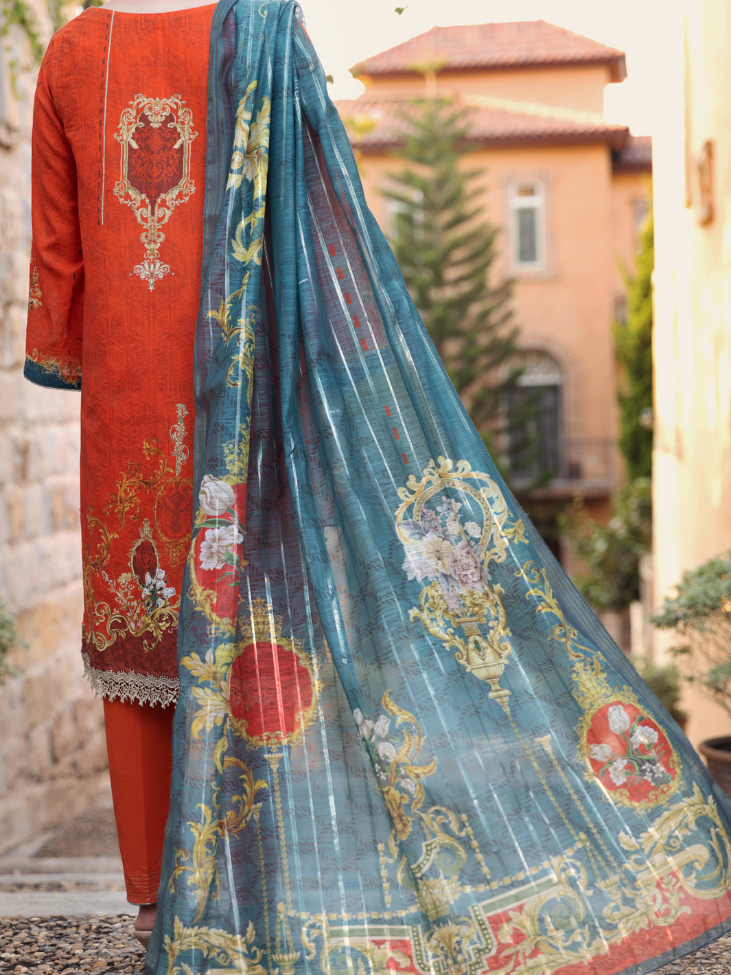 Orange Jacquard 3Pc Unstitched - ALP-3PS-1572