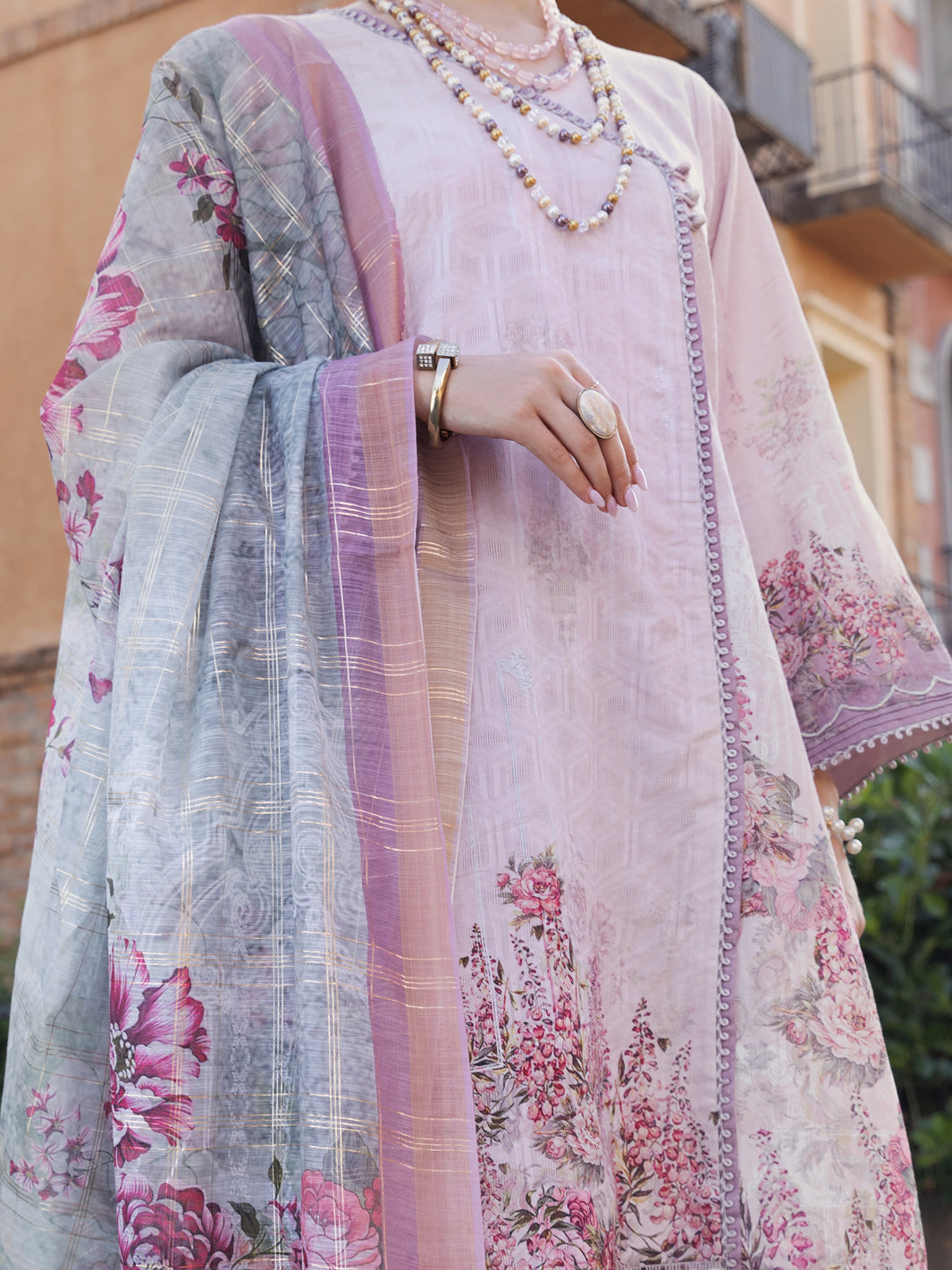 Light Pink Jacquard 3 Piece Stitched - ALP-3PS-1574
