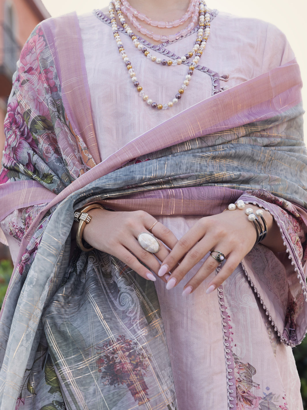 Light Pink Jacquard 3 Piece Stitched - ALP-3PS-1574