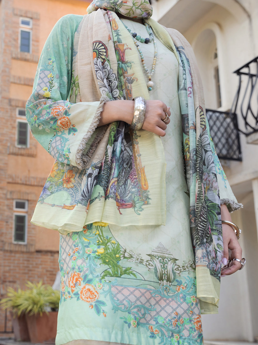 Sage Green Jacquard 3 Piece Stitched - ALP-3PS-1578