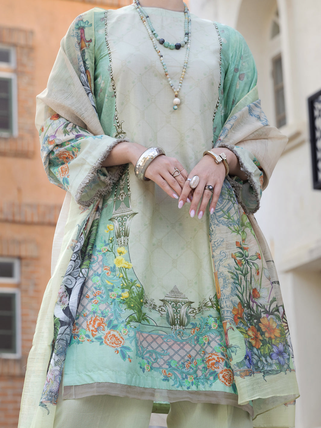 Sage Green Jacquard 3 Piece Stitched - ALP-3PS-1578