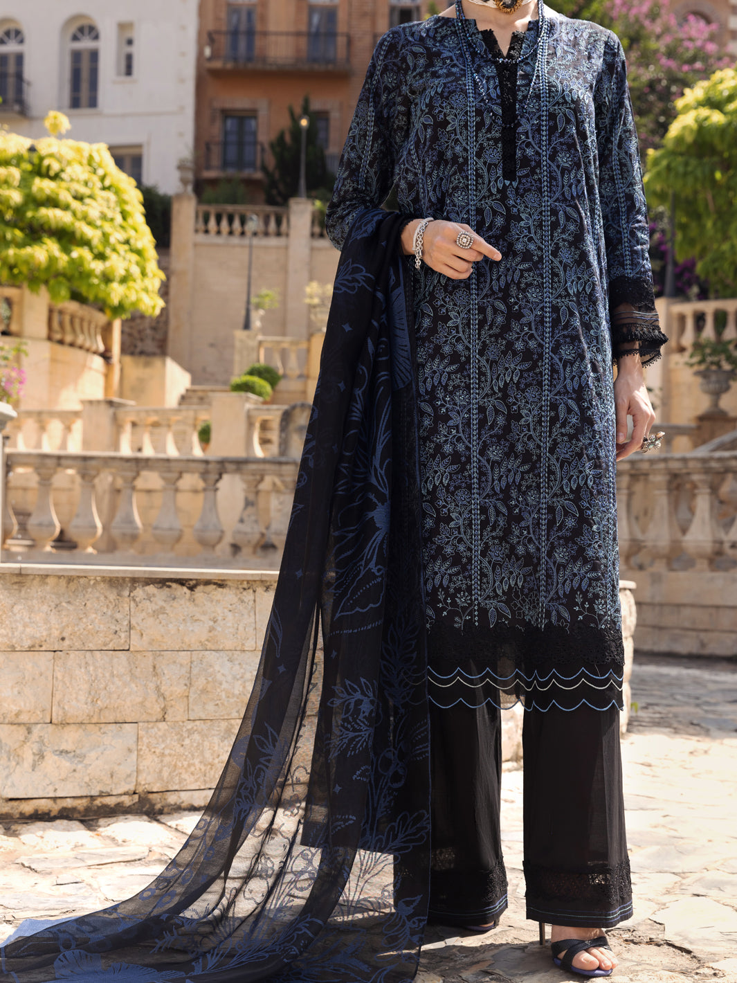 Blue & Black Lawn 3 Piece Unstitched - ALP-3PS-1591