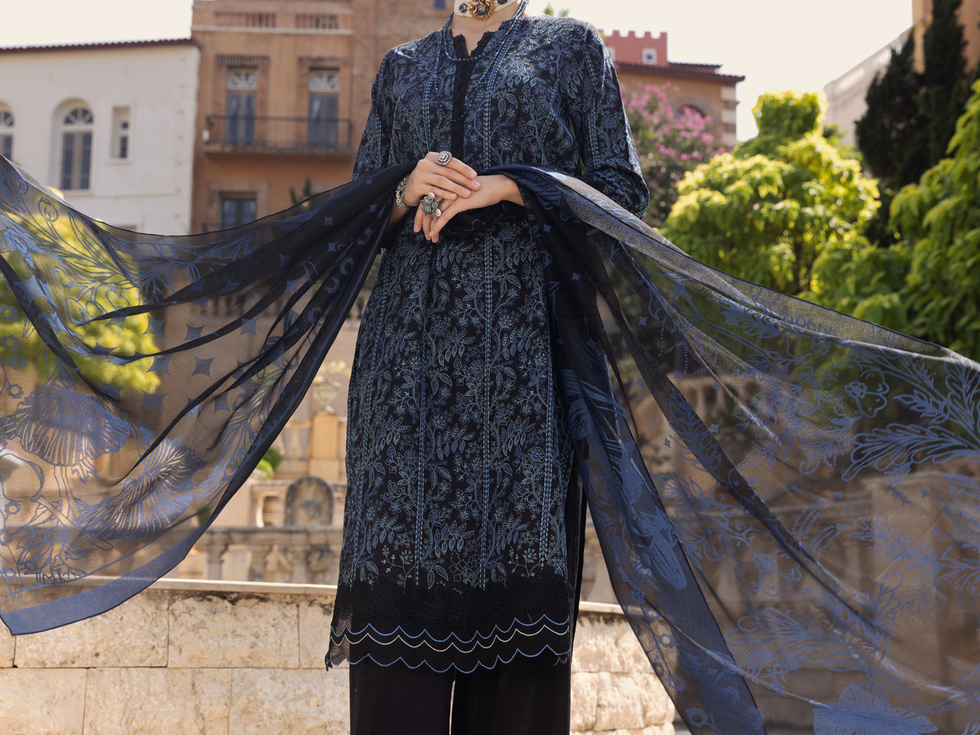 Blue & Black Lawn 3 Piece Unstitched - ALP-3PS-1591