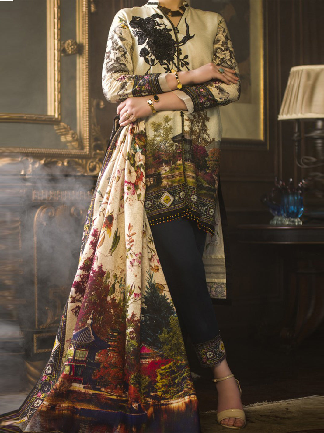 Natural Jacquard 3 Piece Stitched - AWP-188