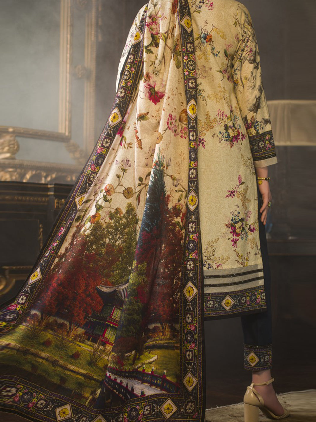 Natural Jacquard 3 Piece Stitched - AWP-188