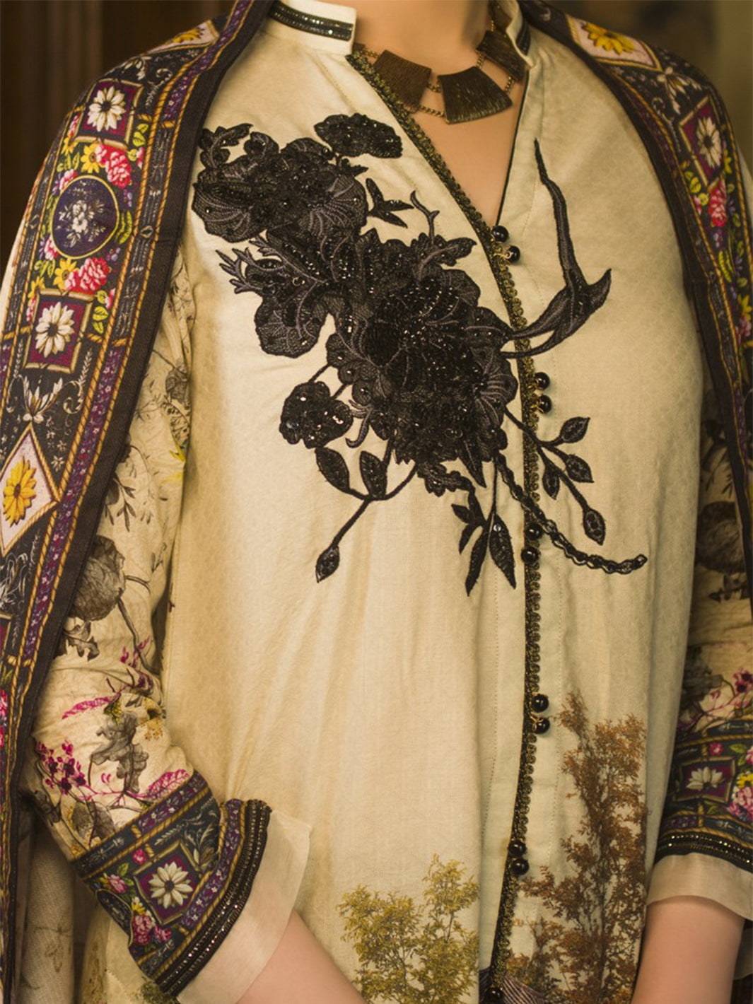 Natural Jacquard 3 Piece Stitched - AWP-188